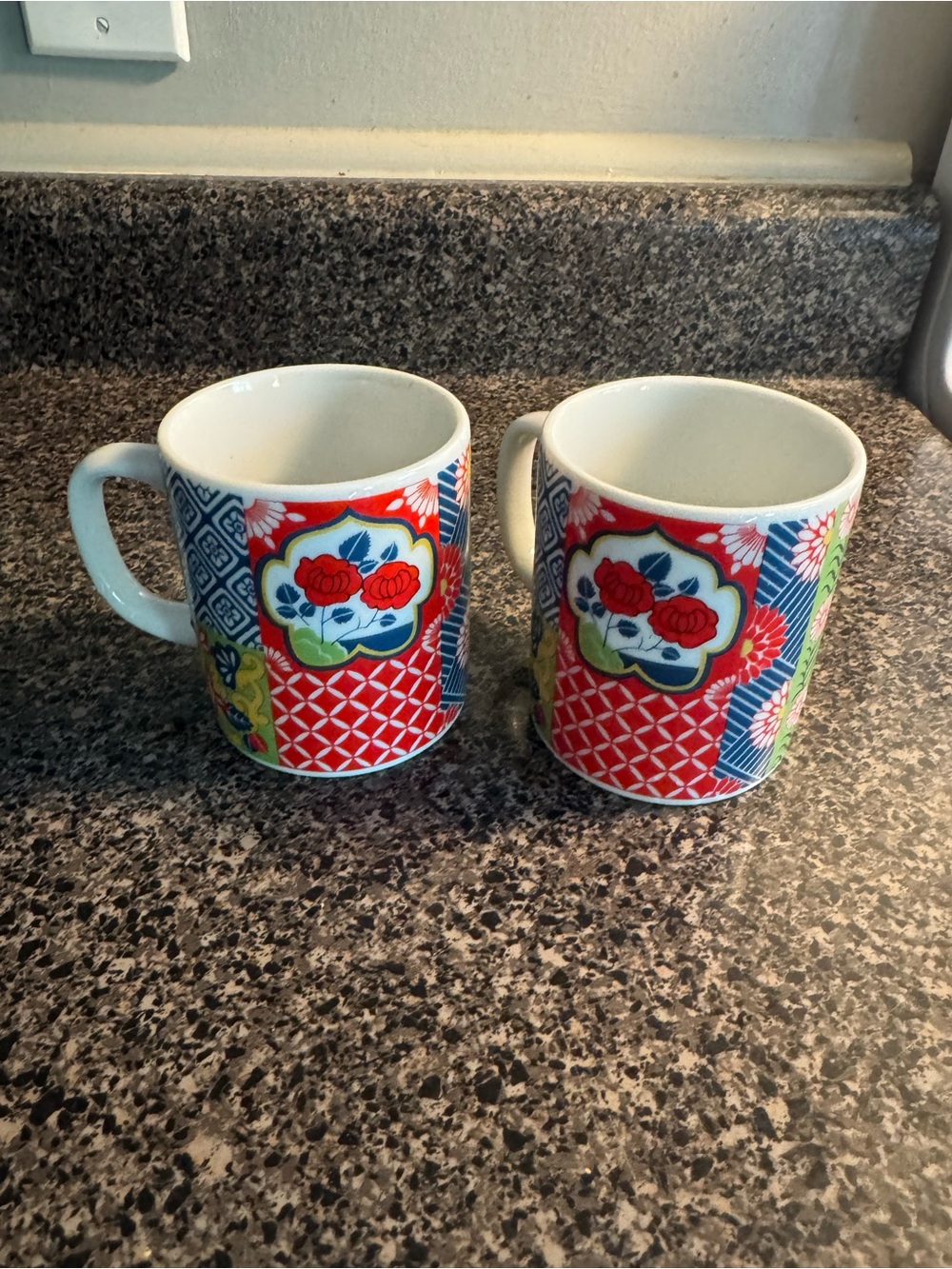 Vintage Ceramic Floral Patchwork Ceramic Coffee Mug Japanese   -  (Set of 2)